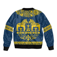 Sweden Daleclarian Horse Bomber Jacket Floral Folk Pattern Blue Version