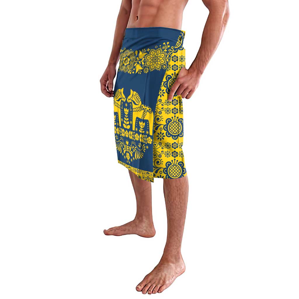 Sweden Daleclarian Horse Lavalava Floral Folk Pattern Blue Version