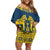 Sweden Daleclarian Horse Off Shoulder Short Dress Floral Folk Pattern Blue Version
