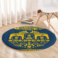 Sweden Daleclarian Horse Round Carpet Floral Folk Pattern Blue Version