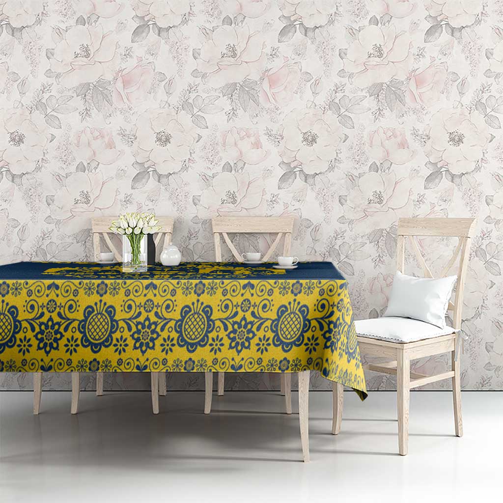 Sweden Daleclarian Horse Tablecloth Floral Folk Pattern Blue Version