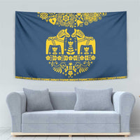 Sweden Daleclarian Horse Tapestry Floral Folk Pattern Blue Version