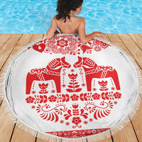 Sweden Daleclarian Horse Beach Blanket Floral Folk Pattern White Version