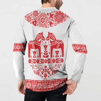 Sweden Daleclarian Horse Button Sweatshirt Floral Folk Pattern White Version