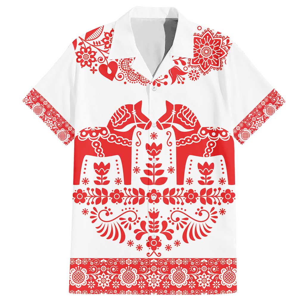 Sweden Daleclarian Horse Hawaiian Shirt Floral Folk Pattern White Version