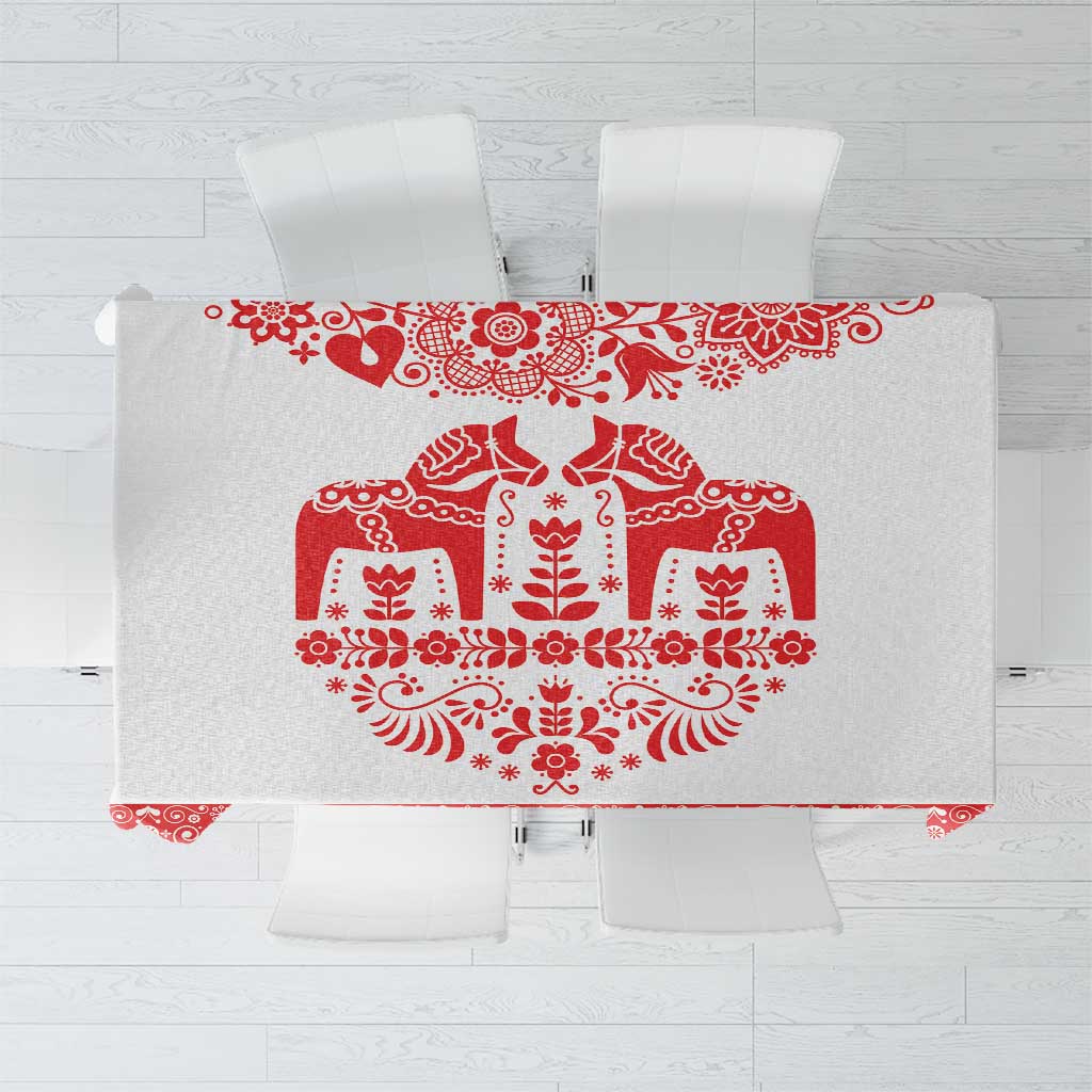 Sweden Daleclarian Horse Tablecloth Floral Folk Pattern White Version