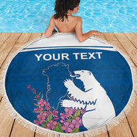 Personalized Greenland National Day Beach Blanket Polar Bear With Dwarf Fireweed