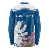 Personalized long-sleeve shirt back with blue polar bear and 'YOUR TEXT' design