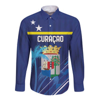 Personalized Curacao Flag Day Long Sleeve Button Shirt Dia di Bandera