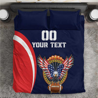 Blue rugby bedding set with USA eagle-and-flag graphic and large "DO YOUR TEXT" center