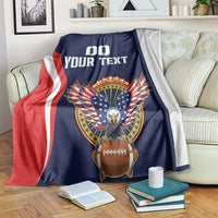 Navy USA rugby blanket draped over couch with eagle and football emblem, red-white stripes