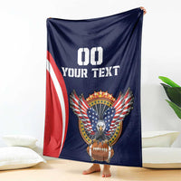 Navy USA rugby blanket hanging with eagle and football graphic, red-white stripes and text area