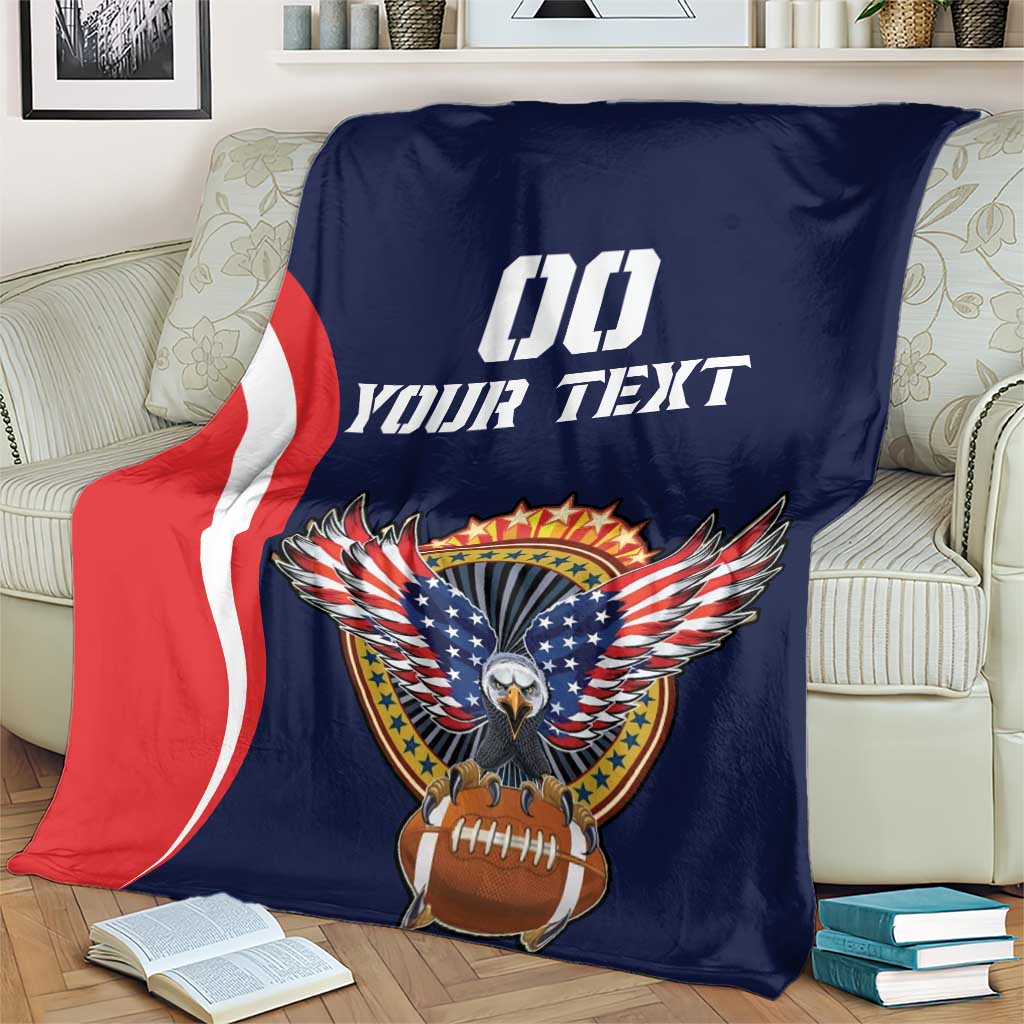 Navy USA rugby blanket with eagle and football graphic, red-white stripes, '00 YOUR TEXT'