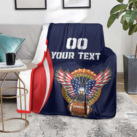Navy USA rugby blanket on seat with eagle and football graphic, red-white stripes