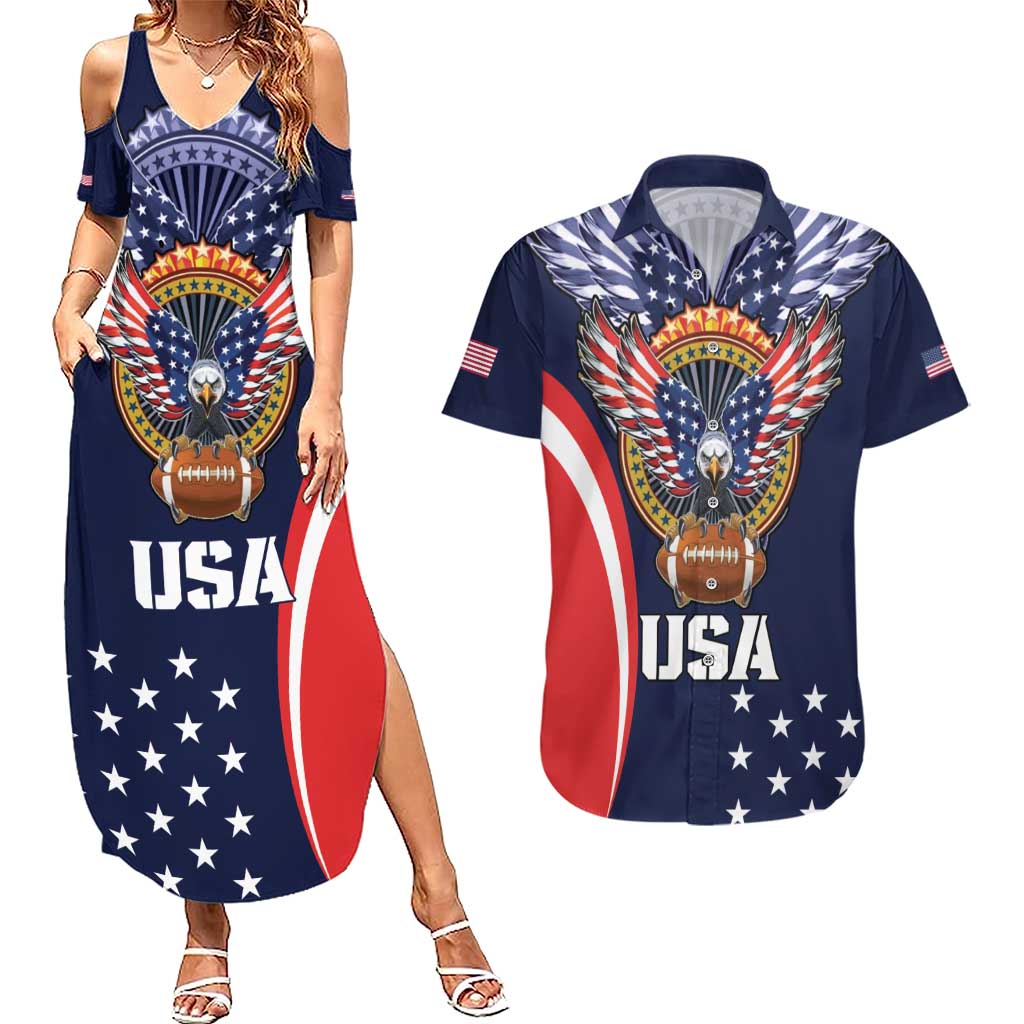 Custom USA Rugby Couples Matching Summer Maxi Dress and Hawaiian Shirt American Eagle With USA Flags - Wonder Print Shop