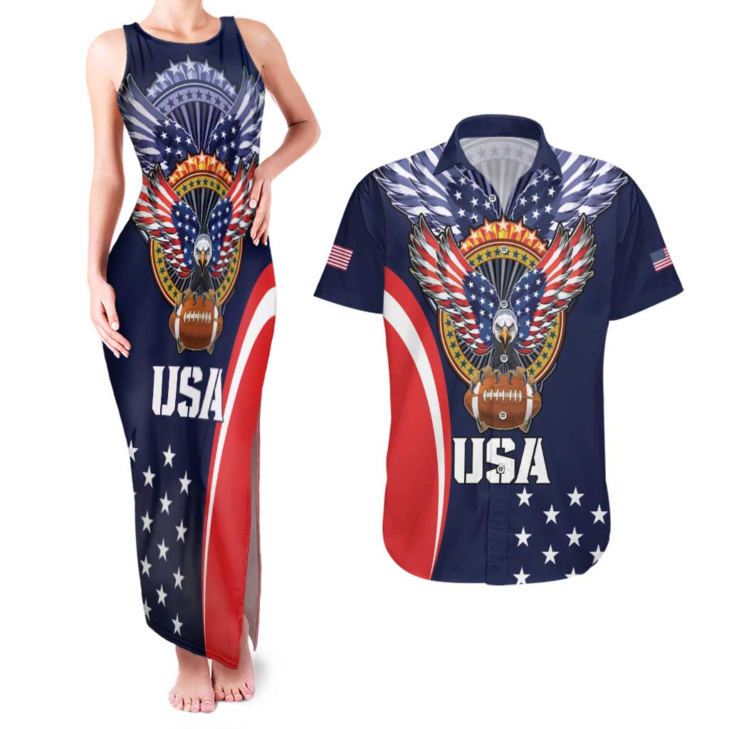 Custom USA Rugby Couples Matching Tank Maxi Dress and Hawaiian Shirt American Eagle With USA Flags - Wonder Print Shop