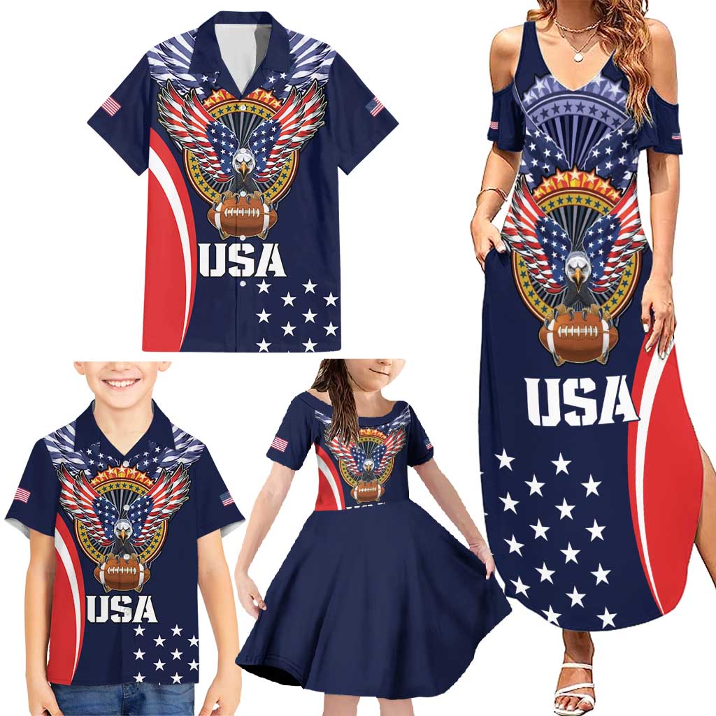 Custom USA Rugby Family Matching Summer Maxi Dress and Hawaiian Shirt American Eagle With USA Flags - Wonder Print Shop