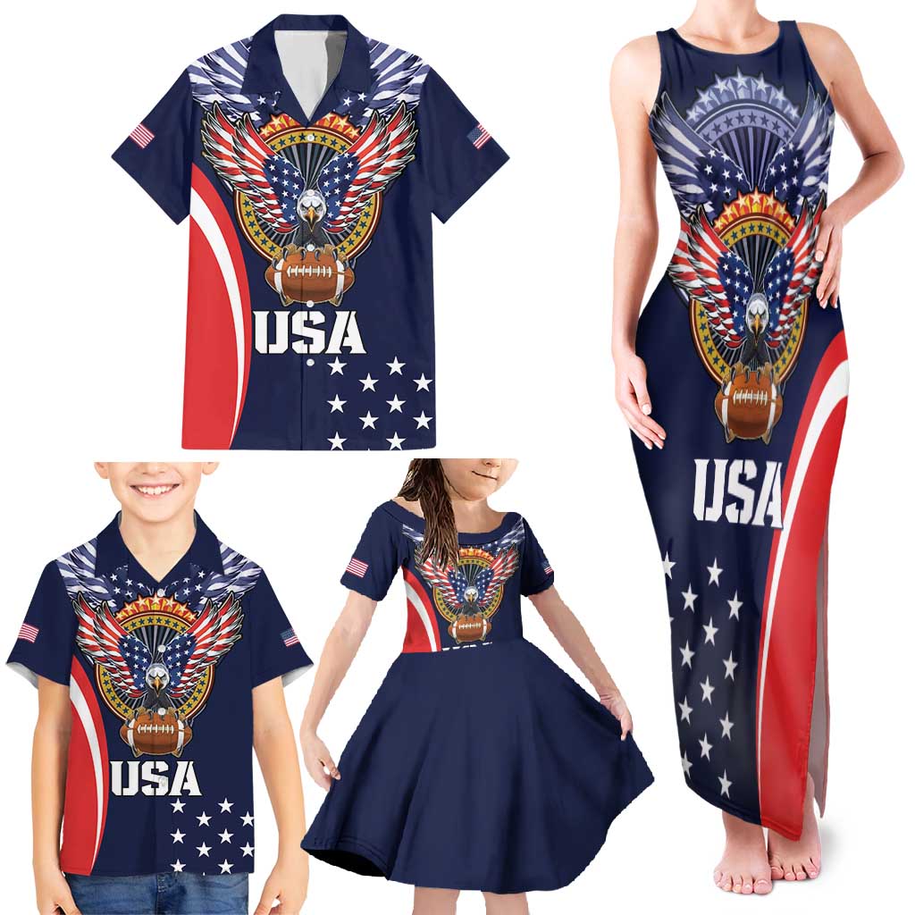 Custom USA Rugby Family Matching Tank Maxi Dress and Hawaiian Shirt American Eagle With USA Flags - Wonder Print Shop