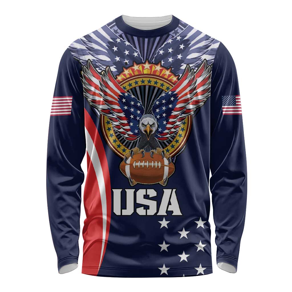 Custom USA Rugby Long Sleeve Shirt American Eagle With USA Flags - Wonder Print Shop