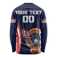 Navy rugby shirt back with USA flag stripe, eagle, football, 'YOUR TEXT 00'
