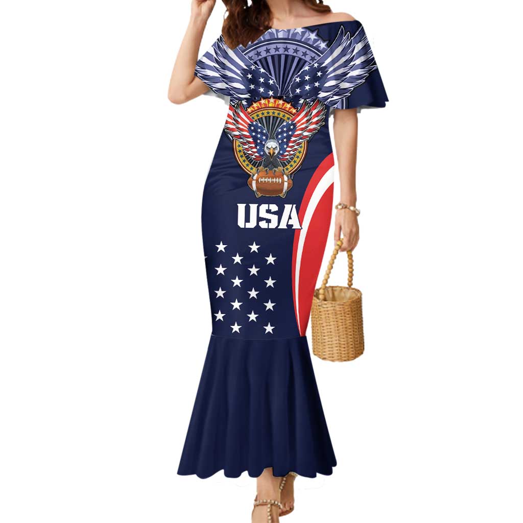 Custom USA Rugby Mermaid Dress American Eagle With USA Flags - Wonder Print Shop