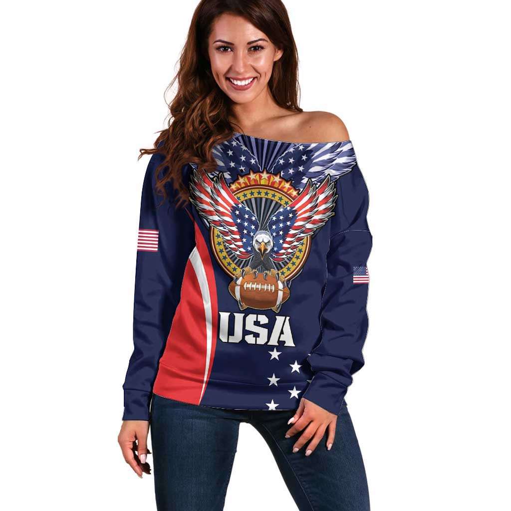 Custom USA Rugby Off Shoulder Sweater American Eagle With USA Flags - Wonder Print Shop