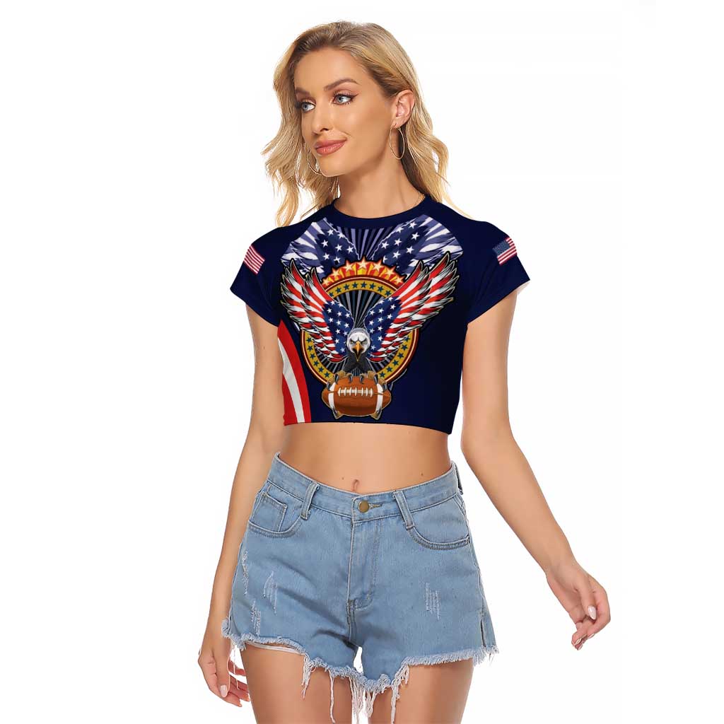 Custom USA Rugby Raglan Cropped T Shirt American Eagle With USA Flags