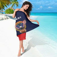 Navy USA-themed sarong with eagle football emblem and red stripe panel, tied wrap