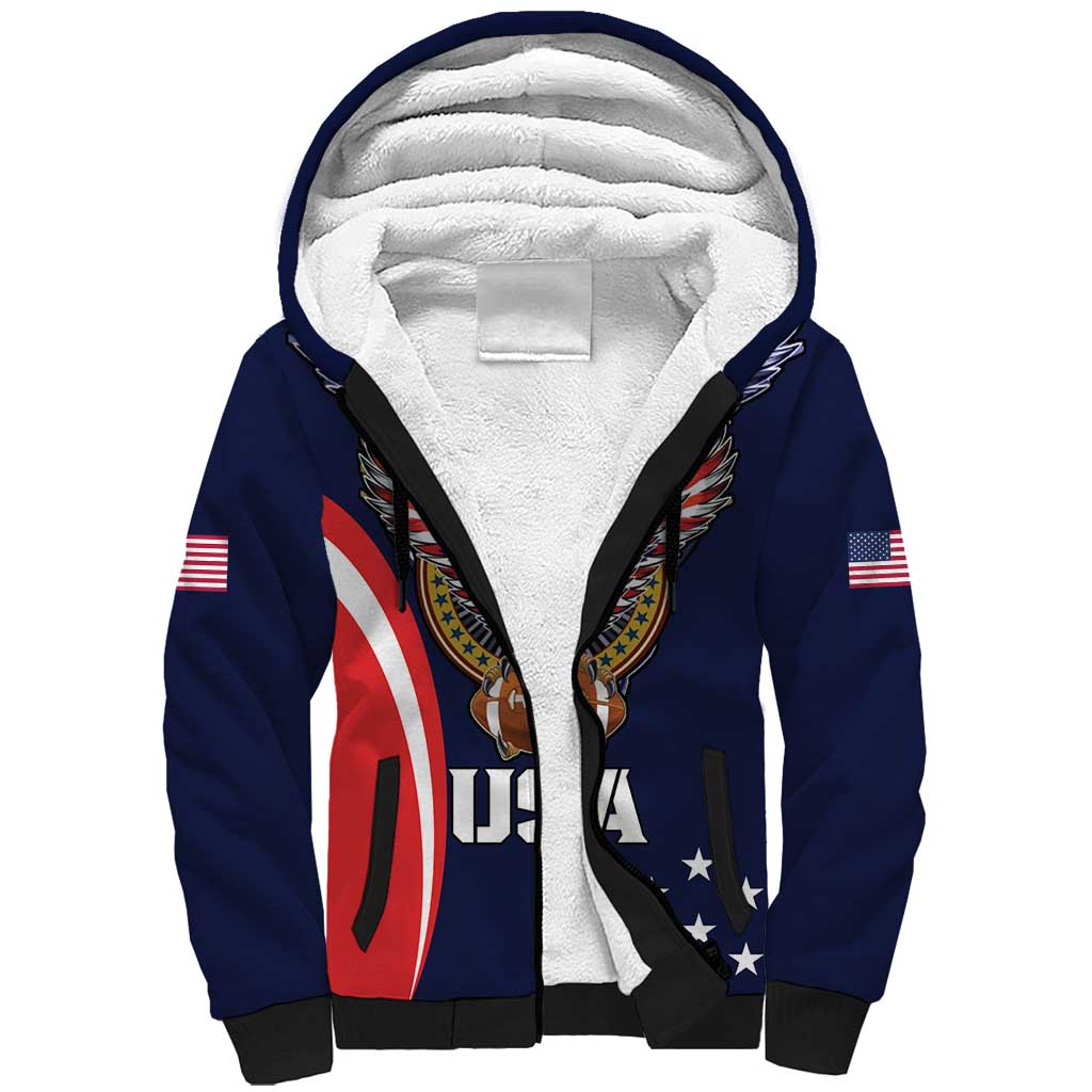 Custom USA Rugby Sherpa Hoodie American Eagle With USA Flags