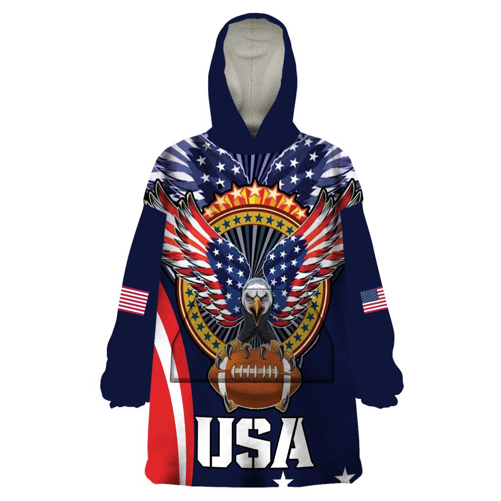 Custom USA Rugby Wearable Blanket Hoodie American Eagle With USA Flags