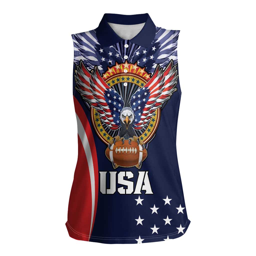 Custom USA Rugby Women Sleeveless Polo Shirt American Eagle With USA Flags