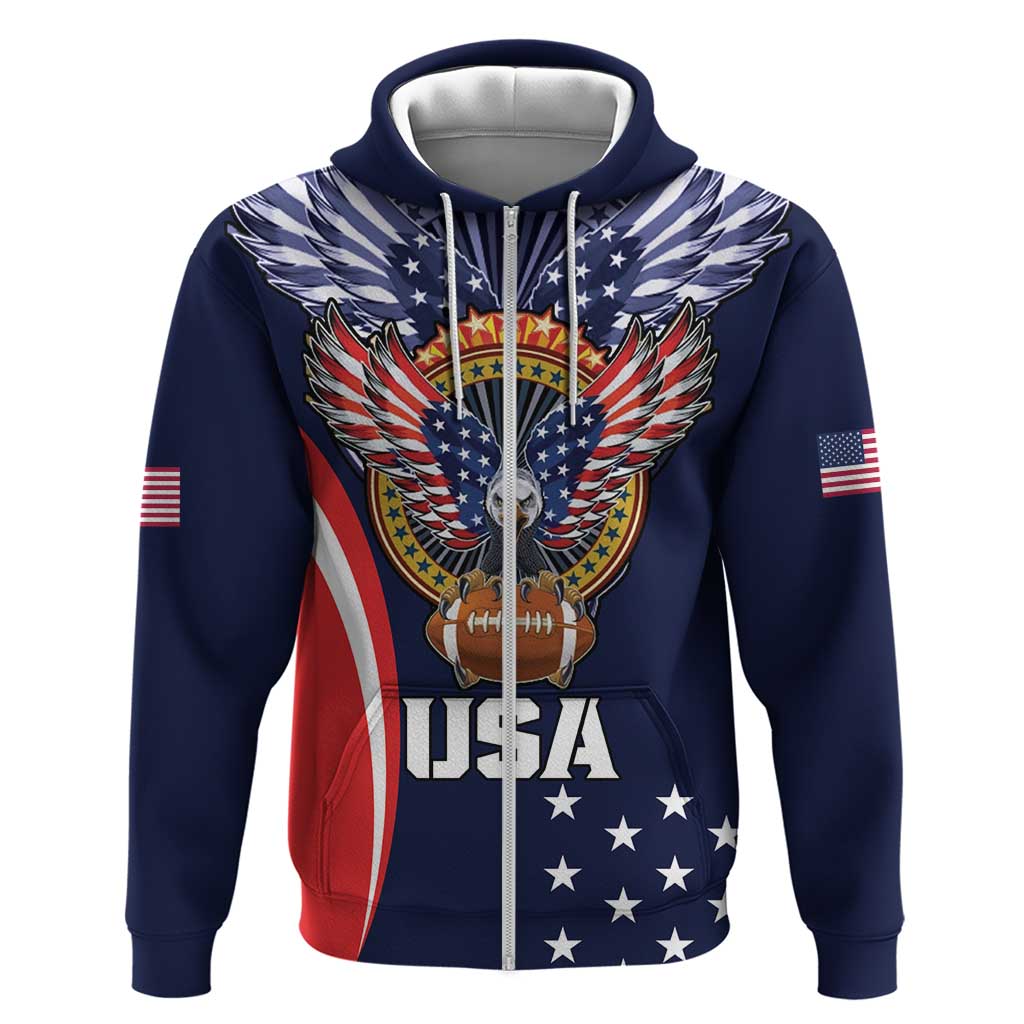 Custom USA Rugby Zip Hoodie American Eagle With USA Flags