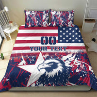 Full bed bedding set with eagle graphic, American stars panel, red-white stripes, and two pillows