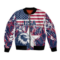 USA flag rugby bomber jacket with full-zip front, eagle graphic, ribbed cuffs and hem