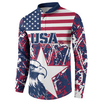 Rugby sweatshirt with US flag stars-and-stripes print, eagle graphic, button front
