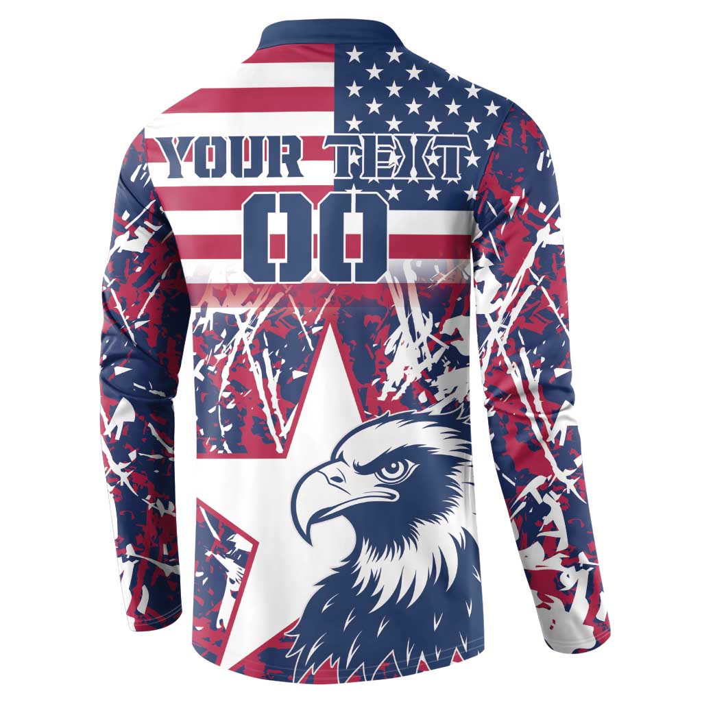 Rugby sweatshirt back with US flag stripes, YOUR TEXT area, eagle graphic