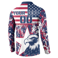 Rugby sweatshirt back with US flag stripes, YOUR TEXT area, eagle graphic
