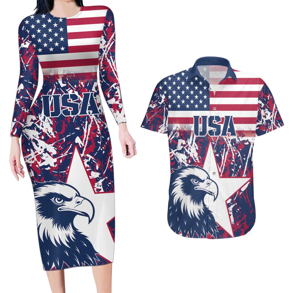 Custom USA Rugby Couples Matching Long Sleeve Bodycon Dress and Hawaiian Shirt Pacific Go Eagles 2024 - Wonder Print Shop