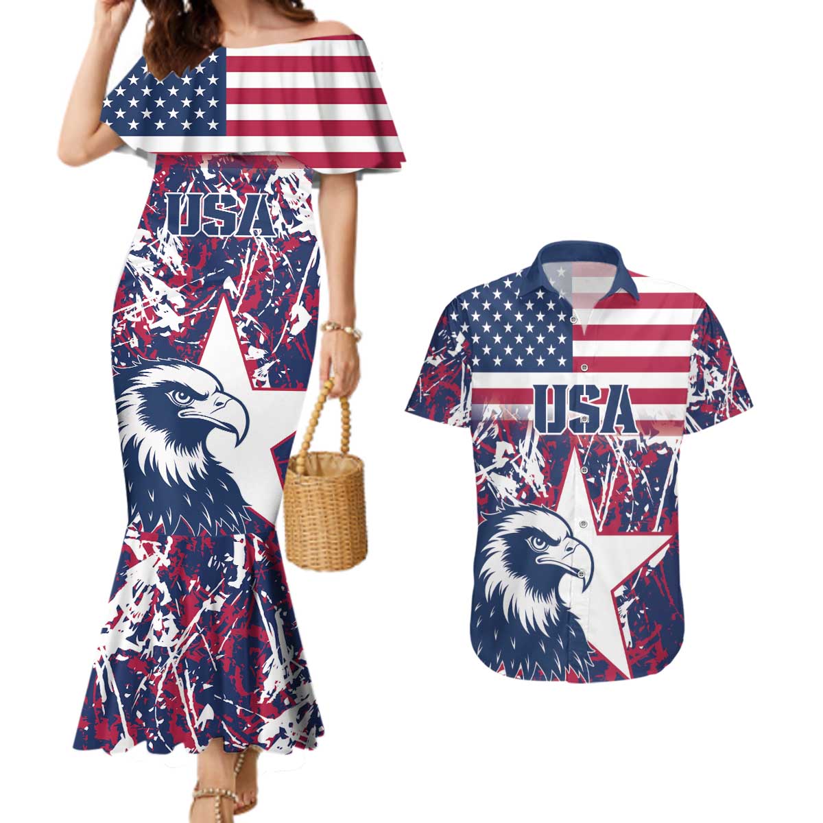 Custom USA Rugby Couples Matching Mermaid Dress and Hawaiian Shirt Pacific Go Eagles 2024 - Wonder Print Shop