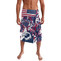 Men's patriotic board shorts with elastic waistband and eagle graphic, red white blue