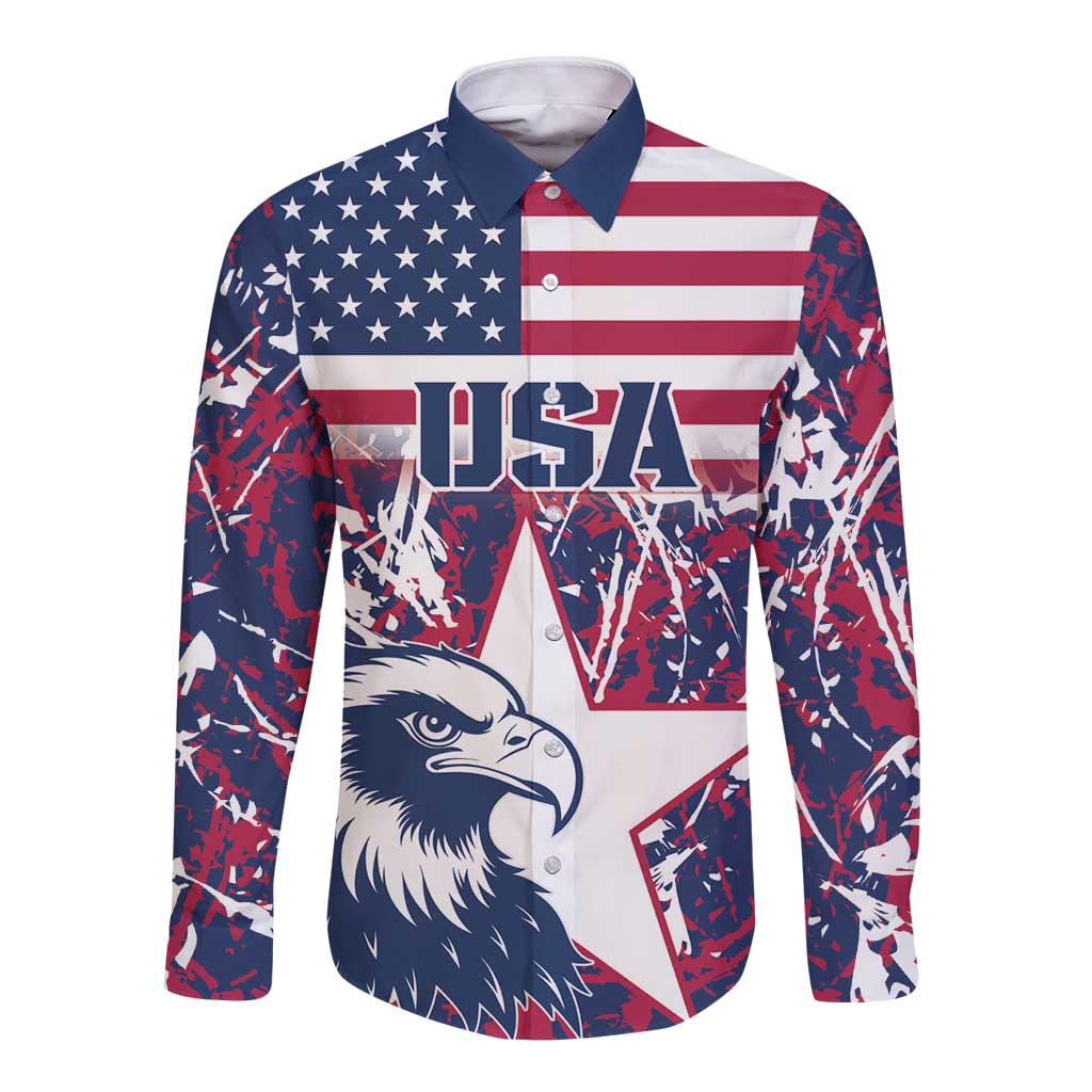 Custom USA Rugby Long Sleeve Button Shirt Pacific Go Eagles 2024 - Wonder Print Shop