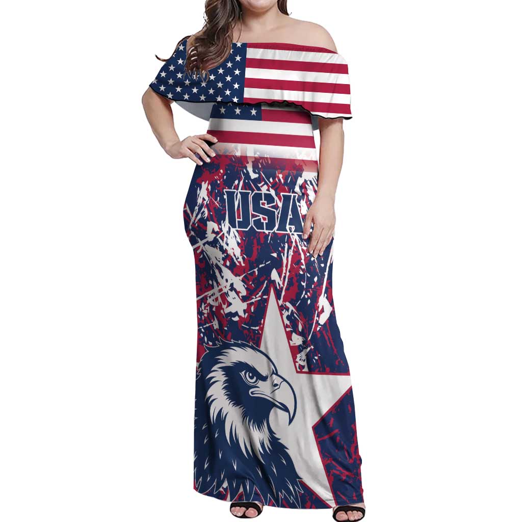 Custom USA Rugby Off Shoulder Maxi Dress Pacific Go Eagles 2024 - Wonder Print Shop