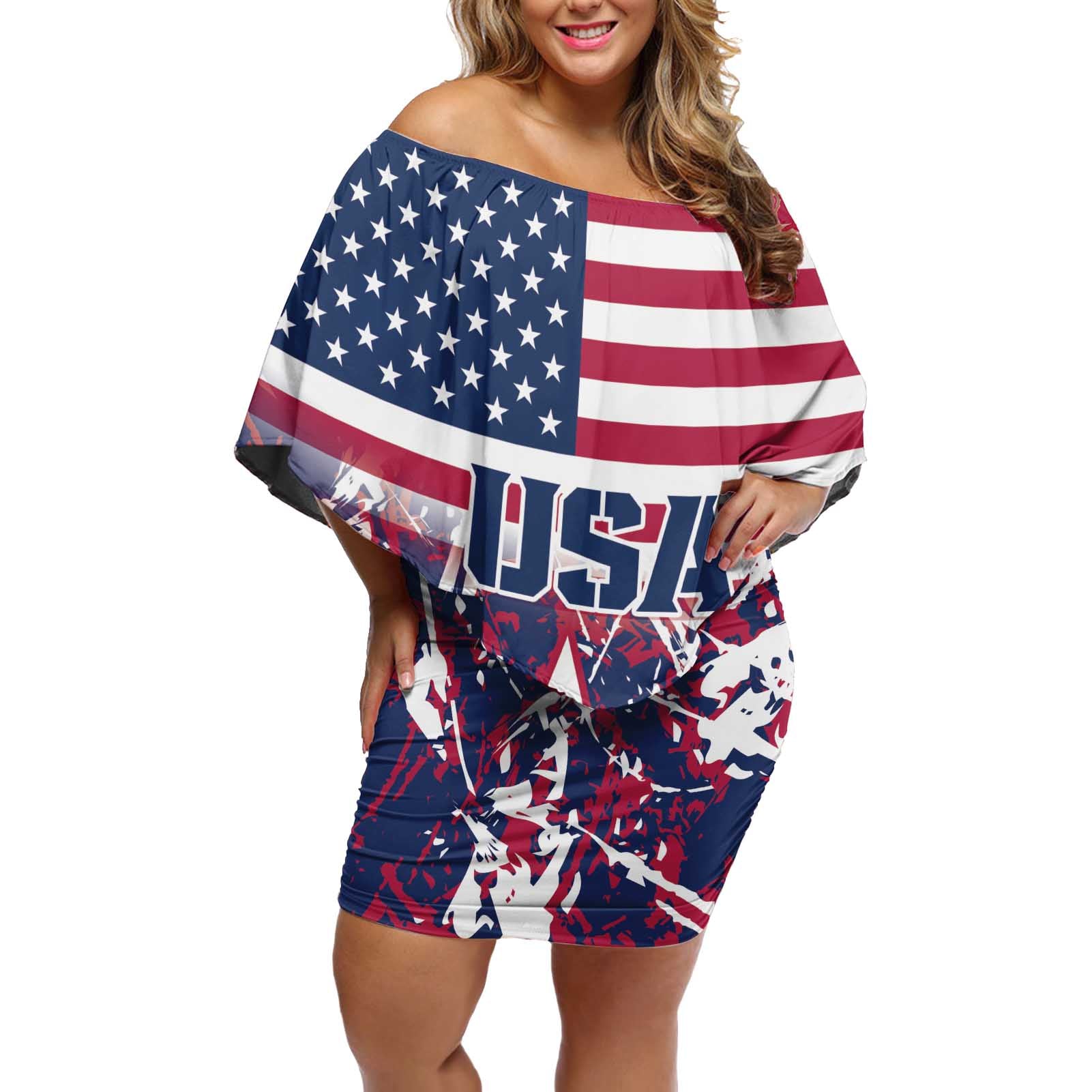 Custom USA Rugby Off Shoulder Short Dress Pacific Go Eagles 2024 - Wonder Print Shop