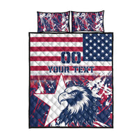 Eagle-themed quilt bed set in red, white, and blue with two decorative pillows
