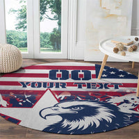 Round patriotic rugby carpet with eagle head and 'YOUR TEXT' in red, white, and blue