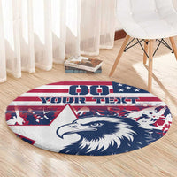 Round rug with eagle head graphic and 'YOUR TEXT' in red-white-blue stars and stripes