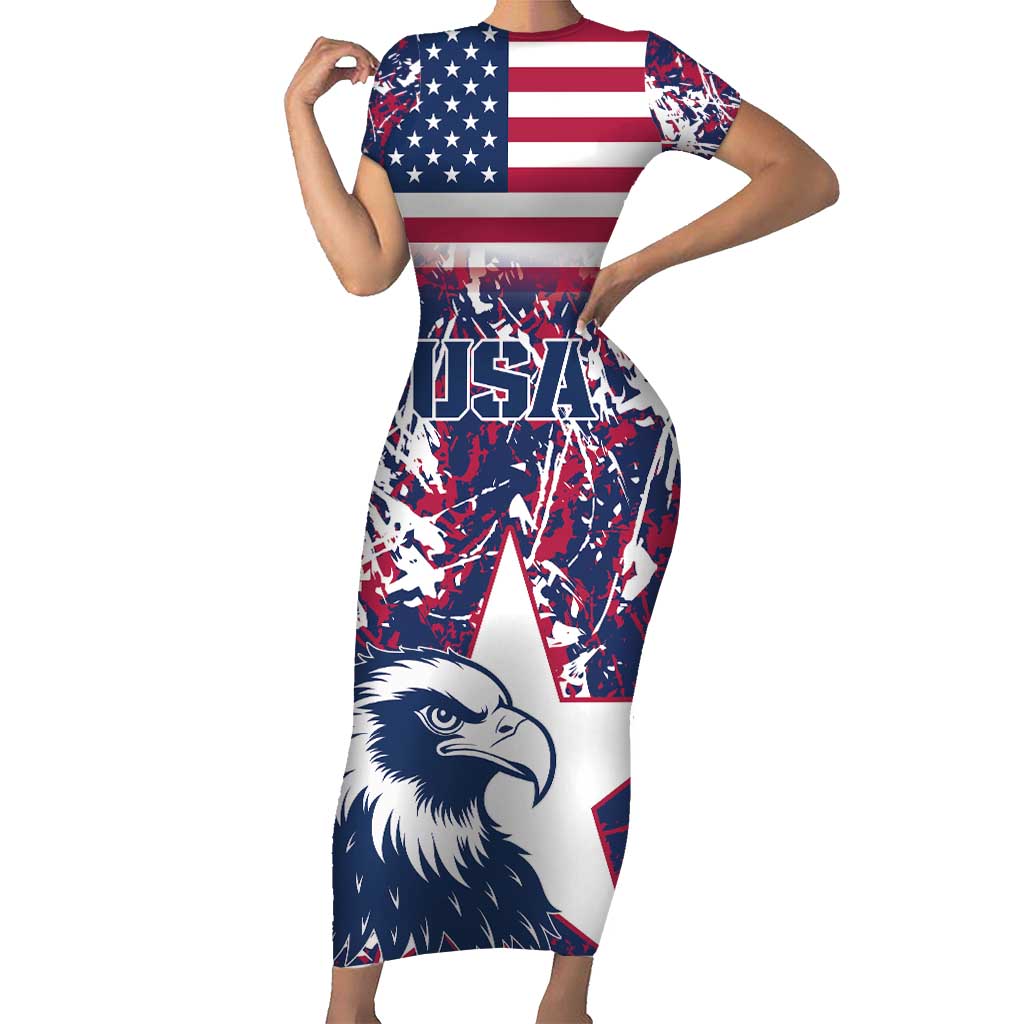 Custom USA Rugby Short Sleeve Bodycon Dress Pacific Go Eagles 2024