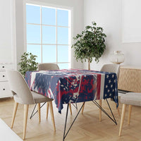 Red, white and blue patriotic tablecloth with eagle-themed graphic