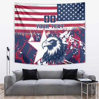 Red, white and blue USA flag rugby eagle tapestry with stars, stripes, and 00