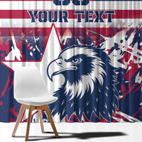 USA rugby window curtain with large eagle head, red/white stripes, and navy stars